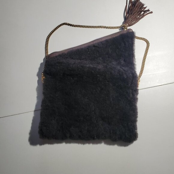 Dark Brown Leather and Sherpa Purse with Chain Strap -shipping incl - Picture 7 of 16